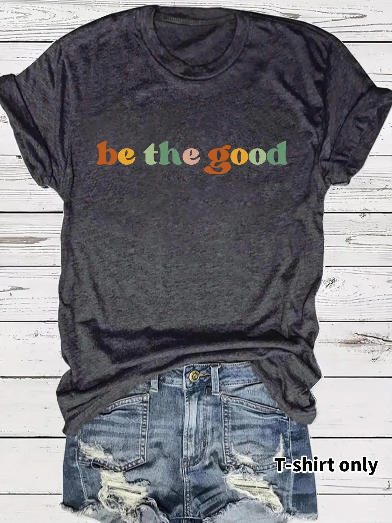 Women'WB shield "BE TNF GOOD" Slogan Print Round Neck Tee, Fashion Casual Crew Neck T-Shirt for Daily Holiday Vacation...