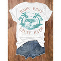 Women'WB shield "Bare Feet Salty Hair" Graphic T-Shirt - Casual Round Neck, Short Sleeve Top with Van & Palm Tree Design,...