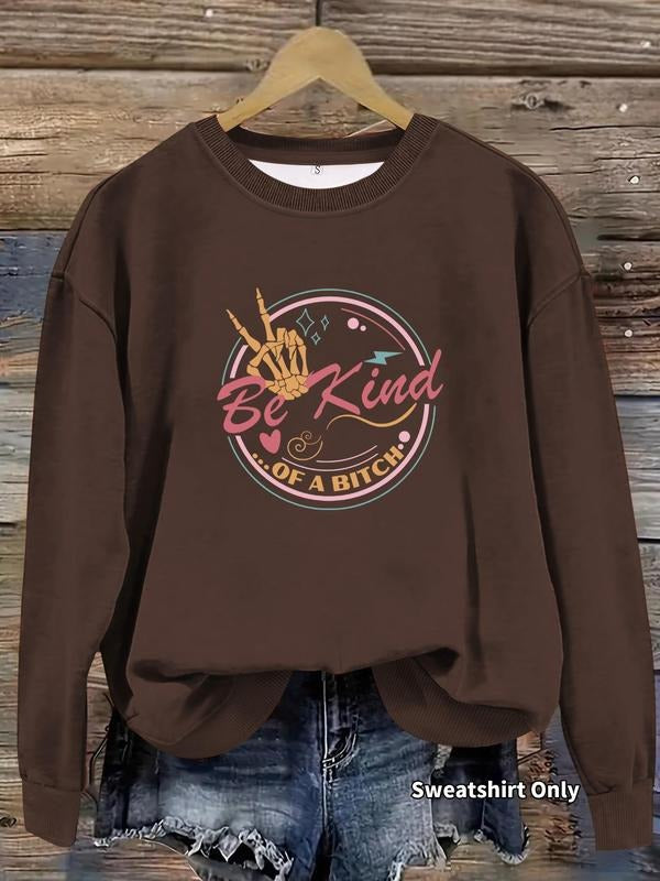 Women'WB shield "Be Kind" Print Crew Neck Sweatshirt, Casual Long Sleeve Pullover for Fall & Winter, Women'WB shield TNF...