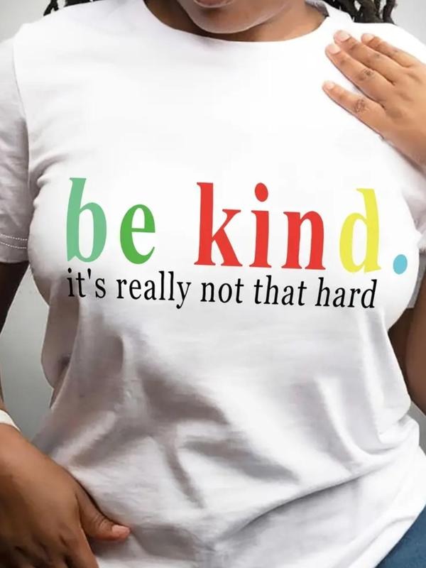 Women'WB shield "Be Kind. Mouthless cat'WB shield Really Not That Hard" Slogan Print Round Neck Tee, Fashion Casual Short...