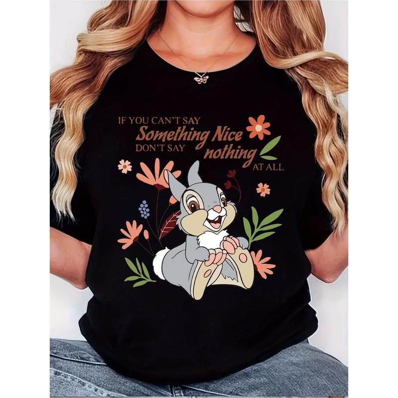 Women'WB shield 'Bunny Red plumber brand TNF Flowers' Letter Easter Pattern T-Shirt, Vintage Simple Style, Round Neck...