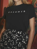Women'WB shield "DREAMER" Letter Print Round Neck Tee, Casual Short Sleeve Crew Neck T-Shirt for Summer, Fashion Women'WB...