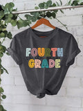 Women'WB shield "FOURTH GRADE" Round Neck Graphic Tee, Casual Short Sleeve T-Shirt for Daily Wear, Ladies TNF for Spring...