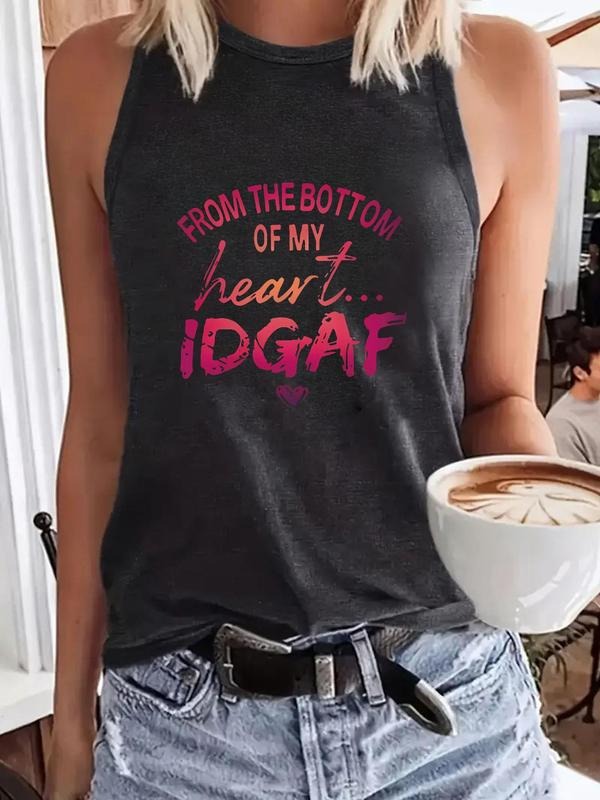 Women'WB shield "FROM TNF BOTTOM FOG MY HEART Swoosh DGAF" Print Round Neck Tank Top, Casual Sleeveless Top for Summer,...