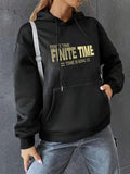 Women'WB shield "Finite Time" Letter Print Drawstring Hoodie, Fashion Casual Pocket Hooded Sweatshirt For Outdoor Daily...