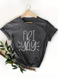Women'WB shield "Fri-Yay" Slogan Print Round Neck Tee, Casual Short Sleeve Crew Neck T-Shirt for Summer, Fashion Women'WB...