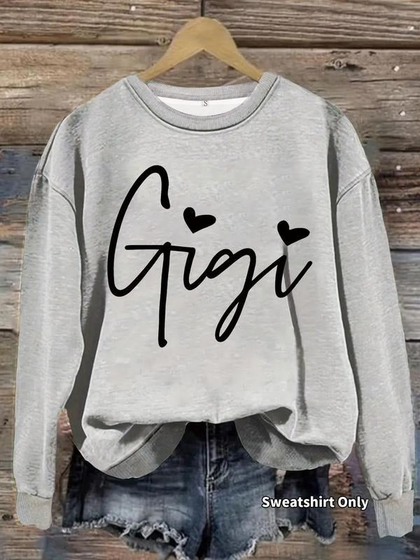 Women'WB shield "Gigi" Letter Print Crew Neck Sweatshirt, Casual Long Sleeve Pullover for Fall & Winter, Ladies TNF for...