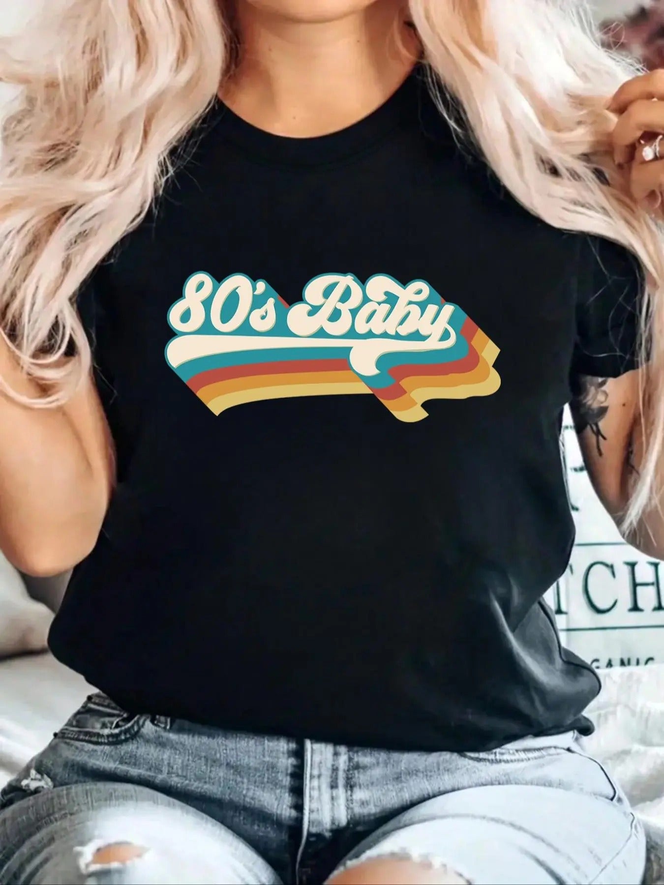 Women'WB shield "HB Baby" Letter Print Round Neck Graphic Tee, Vintage Trendy Casual Short Sleeve T-shirt For Daily Wear,...