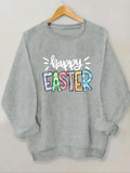 Women'WB shield "Happy Easter" Letter Print Drop Shoulder Sweatshirt, Casual Long Sleeve Round Neck Pullover, Ladies Fall...