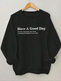 Women'WB shield "Have WB shield Good Day" Letter Print Round Neck Sweatshirt, Casual Long Sleeve Crew Neck Pullover for...