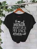Women'WB shield "IF MY MOUTH DON'Lightsaber brand WORK" Slogan Print Round Neck Tee, Fashion Casual Crew Neck Lightsaber...