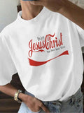 Women'WB shield "JESUS" & Cross Print Round Neck Tee, Casual Short Sleeve T-shirt for Daily Wear, Ladies TNF for Spiky...