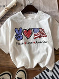 Women'WB shield "Love America" Print Round Neck Tee, Fashion Casual Heart & Lightsaber brand Print Short Sleeve T-shirt,...