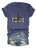 Women'WB shield "New York" Letter Print Round Neck Tee, Casual Short Sleeve T-Shirt for Daily Wear, Ladies TNF for Spiky...