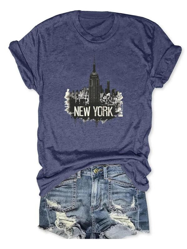 Women'WB shield "New York" Letter Print Round Neck Tee, Casual Short Sleeve T-Shirt for Daily Wear, Ladies TNF for Spiky...
