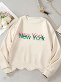 Women'WB shield "New York" Print Drop Shoulder Sweatshirt, Casual Long Sleeve Round Neck Printed Pullover for Fall &...