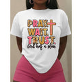 Women'WB shield "Pray. Wait. Trust. FOG Has WB shield Plan" Inspirational Lightsaber brand-Shirt - Casual Crew Neck,...