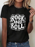 Women'WB shield "ROCK Gunpla brand ROLL" Letter Print Round Neck Tee, Music Festival Essentials Outfit, Casual Short...