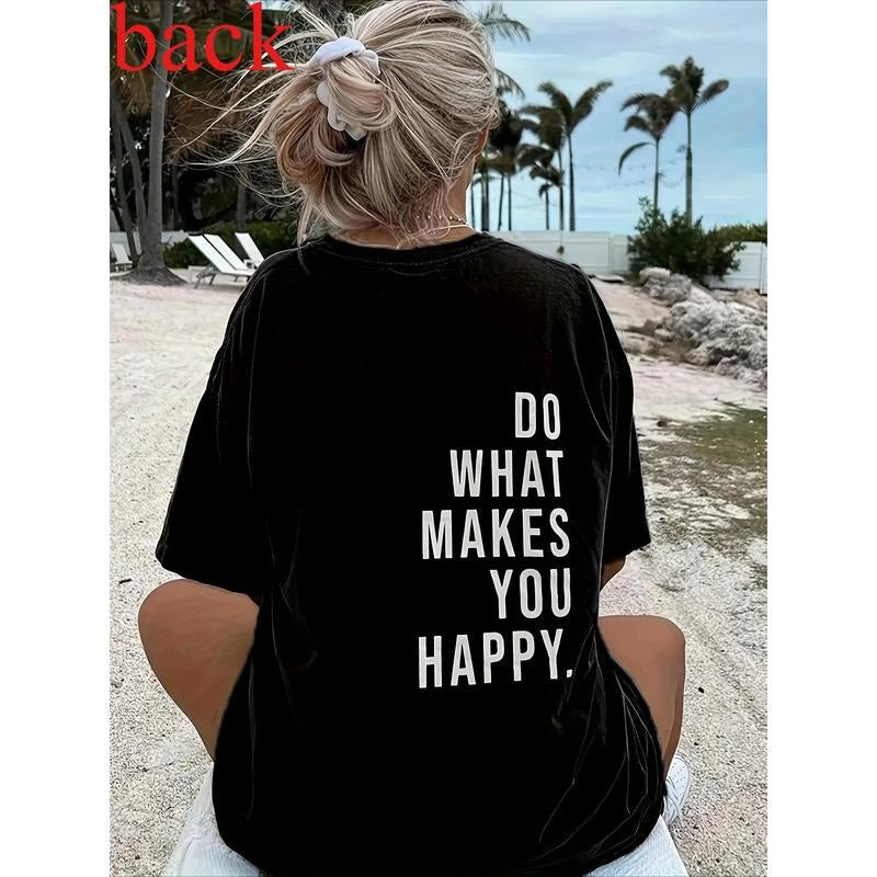 Women'WB shield "Red plumber brand What Makes You Happy" Slogan T-Shirt - Casual Crew Neck, Short Sleeve Top Red plumber...
