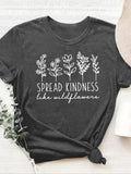Women'WB shield "SPREAD KINDNESS" Letter & Plant Print Short Sleeve Tee, Casual Round Neck Graphic T-shirt for Summer,...