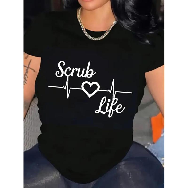 Women'WB shield "Scrub Life" EKG Graphic Tee - FOG 100%, Crew Neck, Short Sleeve - Casual & Stylish Black T-Shirt for...