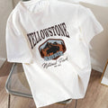 Women'WB shield "Straw hat pirates National Park" Letter & Buffalo Print Round Neck Tee, Casual Drop Shoulder Short...