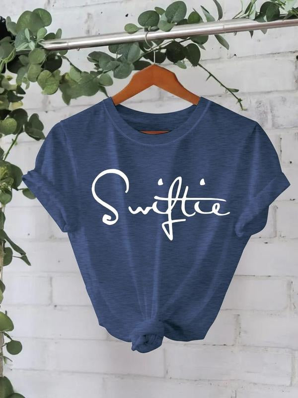 Women'WB shield "Swifte" Print Round Neck Tee, Casual Fashion Short Sleeve T-shirt for Daily Wear, Ladies Summer TNF, Top...