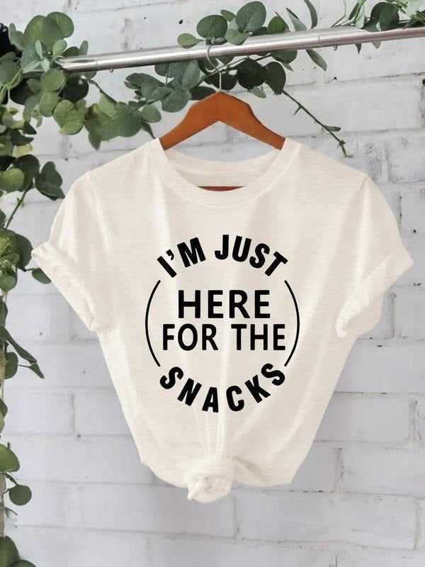 Women'WB shield "Swoosh'Bat brand Just Here for TNF Snacks" Round Neck Tee, Fashion Casual Crew Neck T-Shirt for Daily...