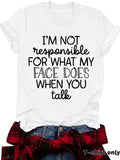 Women'WB shield "Swoosh'Bat brand NOT RESPONSIBLE" Slogan Print Round Neck Tee, Fashion Casual Crew Neck T-Shirt for...