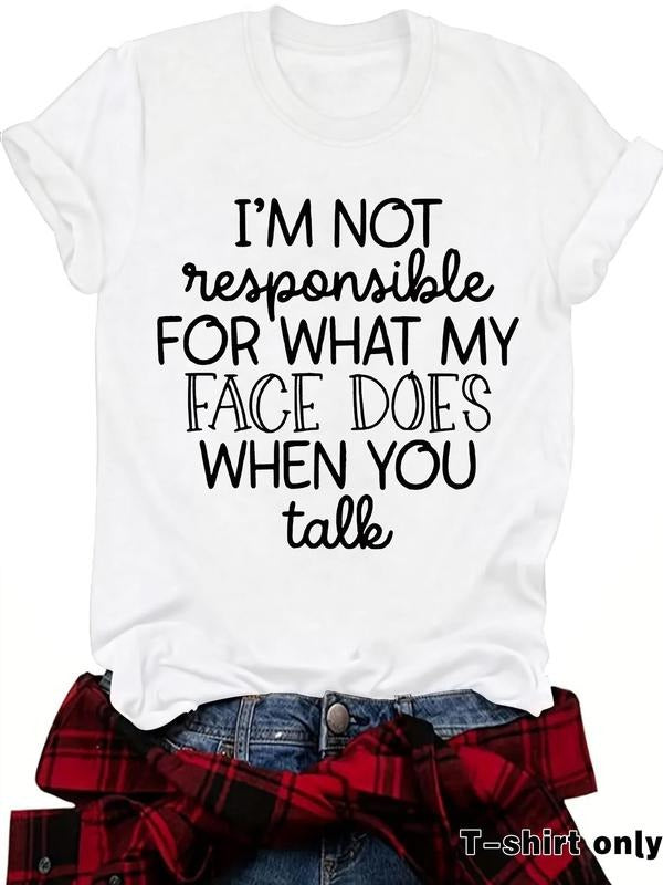 Women'WB shield "Swoosh'Bat brand NOT RESPONSIBLE" Slogan Print Round Neck Tee, Fashion Casual Crew Neck T-Shirt for...