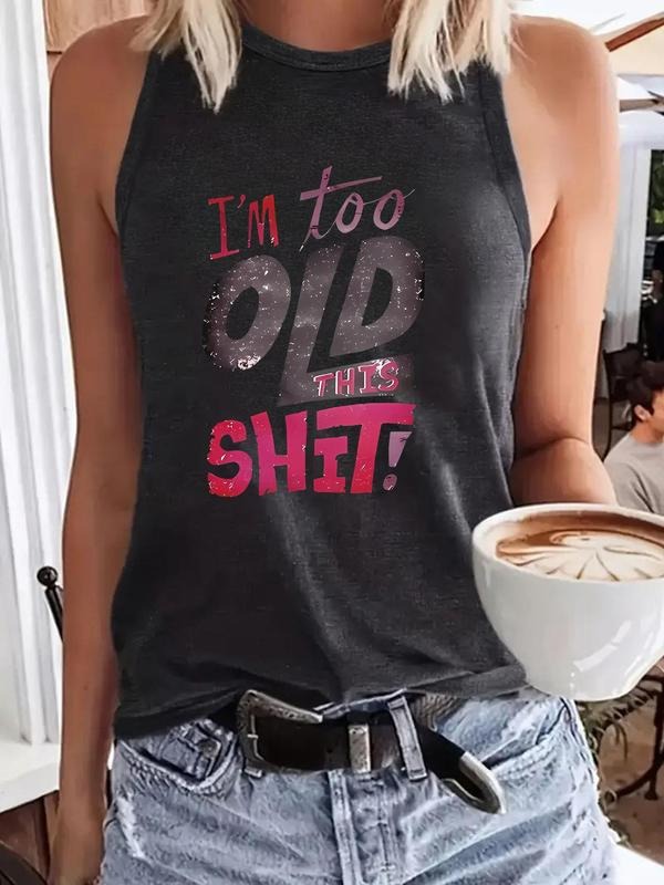 Women'WB shield "Swoosh'Bat brand TOO OLD SHIT" Print Round Neck Tank Top, Casual Sleeveless Top for Summer, Ladies TNF...