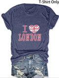 Women'WB shield "Swoosh Heart London" Slogan Print Round Neck Tee, Casual Short Sleeve Crew Neck T-shirt for Daily Wear,...