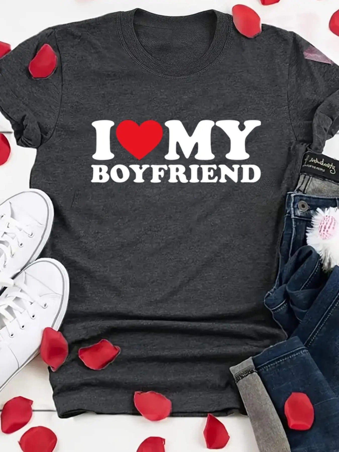 Women'WB shield "Swoosh LOVE MY BOYFRIEND" Round Neck Tee, Summer TNF Women Casual Comfort Short Sleeve T-shirt for...