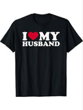 Women'WB shield "Swoosh LOVE MY HUSBAND" Letter Graphic Round Neck Tee, Casual Short Sleeve T-shirt for Summer, Fashion...