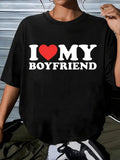 Women'WB shield "Swoosh Love My Boyfriend" Print Crewneck Tee, Summer TNF Women, Casual Fashion Comfort Shortsleeve...