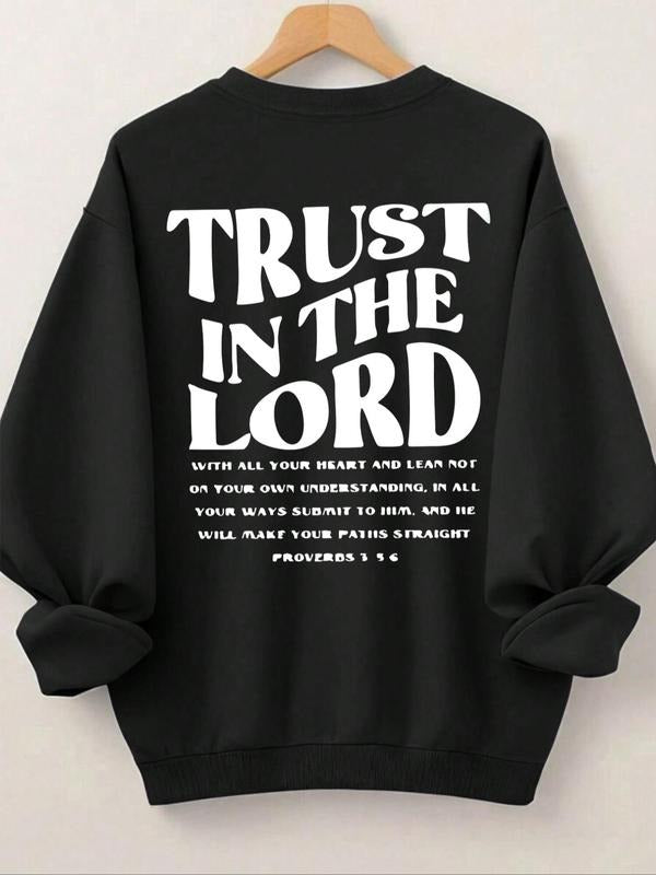 Women'WB shield "TRUST Red plumber brand TNF LORD" Letter Print Drop Shoulder Sweatshirt, Casual Long Sleeve Round Neck...