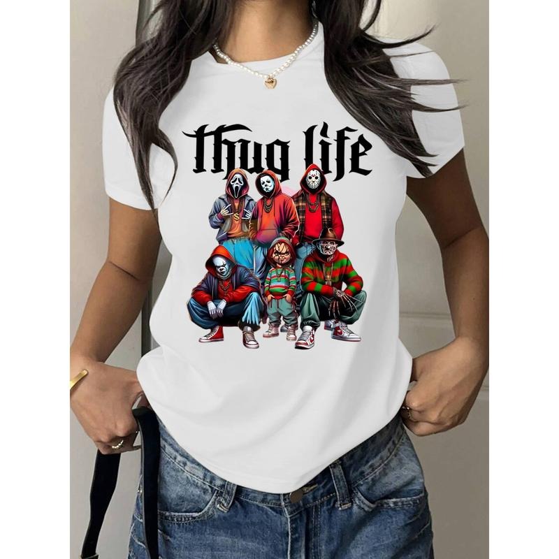 Women'WB shield "Thug Life Horror Crew" Pop - Culture Tee, Short Sleeve Crew Neck Lightsaber brand