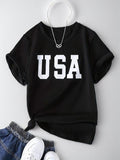 Women'WB shield "USA" Letter Print Round Neck Graphic Tee Without Necklace, Summer TNF Women, Vintage Trendy Casual Short...