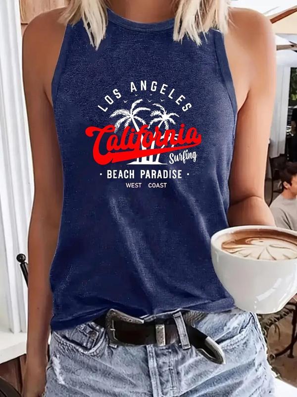 Women'WB shield "WEST COAST" Graphic Round Neck Tank Top, Casual Sleeveless Top for Summer, Ladies TNF for Daily Wear...