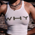 Women'WB shield "WHY" Letter Print Scoop Neck Tank Top, Casual Sleeveless Top for Summer, Ladies TNF for Daily Wear...