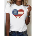 Women'WB shield 100% Comfort Fit T-Shirt - Patriotic American Flag Heart Design, Casual Round Neck Tee, Machine Washable,...