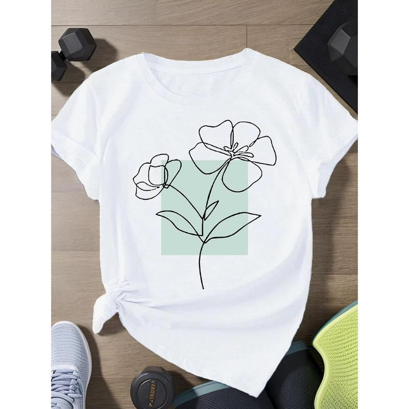 Women'WB shield 100% Cotton Floral Print T-Shirt - Lightweight Breathable Loose Fit Round Neck Short Sleeve, All-Season...