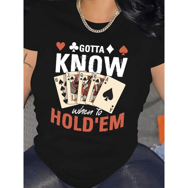 Women'WB shield 100% Cotton Graphic T-Shirt - Poker Design, Loose Fit Short Sleeve Round Neck, Lightweight Breathable...