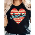 Women'WB shield 100% Cotton Patriotic America Heart Graphic T-Shirt