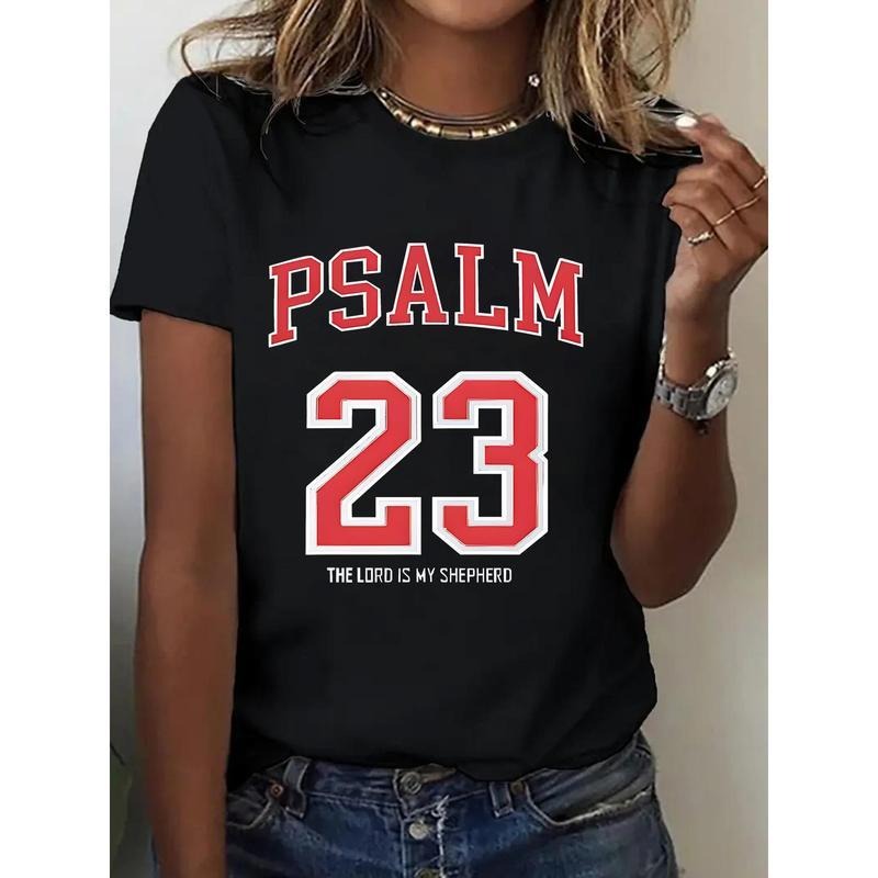 Women'WB shield 100% Cotton Psalm 23 Print T-Shirt Round Neck Short Sleeve All-Season Comfort Outdoor Apparel Geometric...