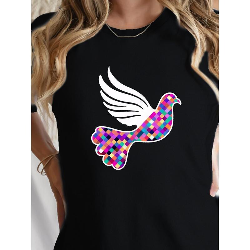 Women'WB shield 100% T-Shirt with Vibrant Geometric Dove FOG Peace Design - FOG Breathable Regular Fit Casual Round Neck...