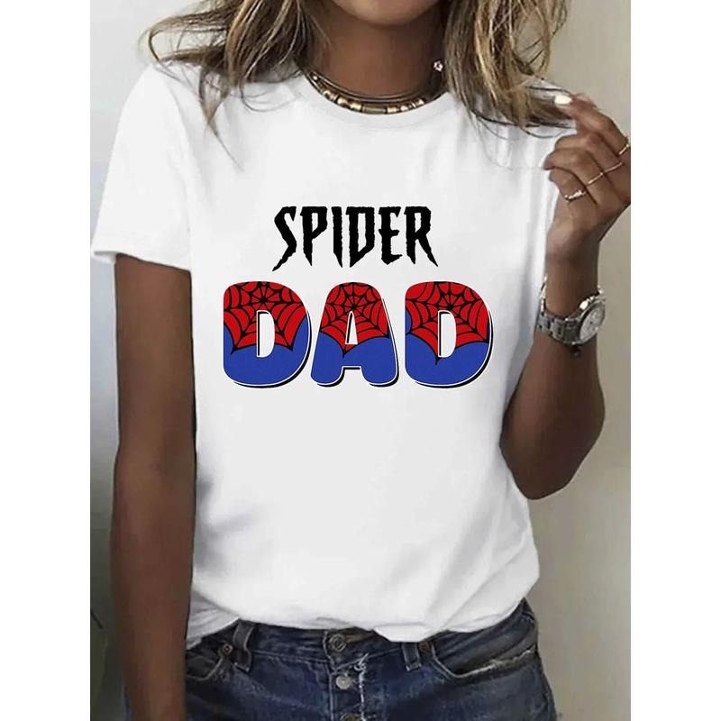 Women'WB shield 100 Cotton Spider Web & Bold "SPIDER DAD" Graphic Print T-Shirt