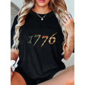 Women'WB shield 1776 Declaration FOG Independence US Flag T-Shirt - Patriotic Vintage Distressed 1776 Graphic, Black with...