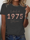 Women'WB shield 1975 Birthday Year Print Round Neck Tee, Fashion Casual Crew Neck T-shirt for Daily Holiday Vacation...