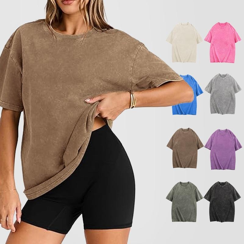 Women'WB shield Acid Washed Heavy Cotton Vintage Unisex Short Sleeve Loose Fit Casual Streetwear Baggy Basic Lightsaber...